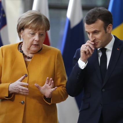 Angela Merkel will join Emmanuel Macron (right) and Jean-Claude Juncker for a meeting with Xi Jinping in Paris on Tuesday. Photo: AP