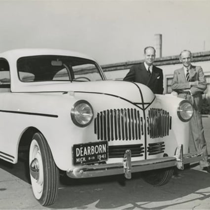 Henry Ford with the plastic-bodied “Soybean Car” at its unveiling on August 13, 1941. Photo: Handout