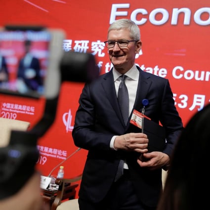 Apple chief executive Tim Cook attends the China Development Forum in Beijing on March 23, 2019. Photo: Reuters