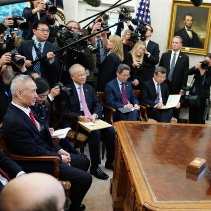 US President Donald Trump meeting a delegation of Chinese trade envoys led by vice-premier Liu He in the Oval Office on February 22, 2019. Photo: AFP