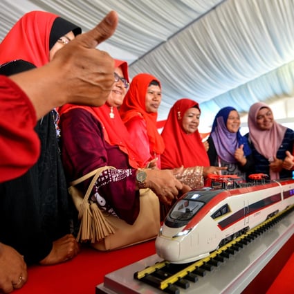 A model of the East Coast Rail Link project during its ground breaking ceremony in Kuantan, Malaysia in 2017. Two years on, the project is mired in uncertainty. Photo: Xinhua