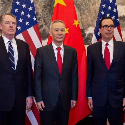 US trade representative Robert Lighthizer (left), China's Vice-Premier Liu He and US Treasury Secretary Steven Mnuchin at Diaoyutai State Guesthouse in Beijing on Friday. Photo: AFP