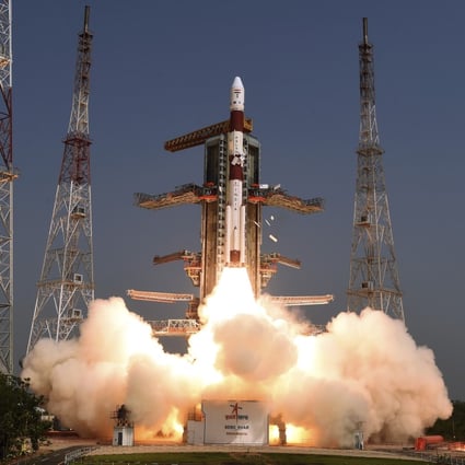 The Polar Satellite Launch Vehicle C-45 lifts from Satish Dhawan Space Centre at Sriharikota in Andhra Pradesh state. Photo: AP