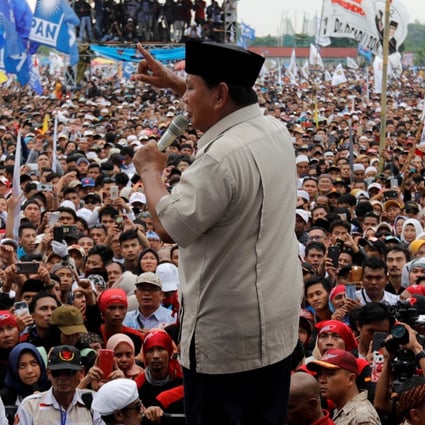 Prabowo Subianto at a campaign rally in Bogor, West Java province. Photo: Reuters