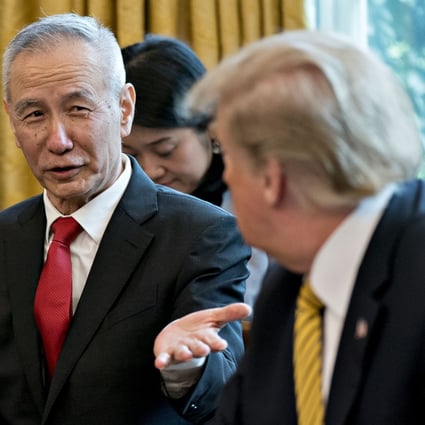 Chinese Vice-Premier Liu He speaks to US President Donald Trump during their meeting in the Oval Office on Thursday. Photo: Bloomberg