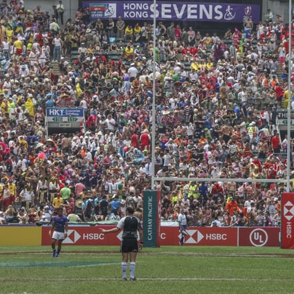A packed South Stand at its most crazy on the second day at the Hong Kong Sevens. Photo: Roy Issa
