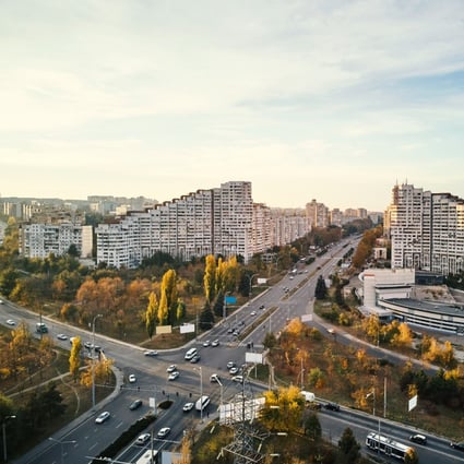 Aerial shot of Gates of the City at sunset in the Moldovan capital of Chisinau. Photo: Shutterstock