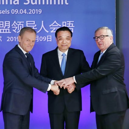 From left, European Council President Donald Tusk, Chinese Premier Li Keqiang and European Commission President Jean-Claude Juncker in Brussels. The release of a joint statement by the EU and China is seen as a big step towards the creation of an EU-China Comprehensive Investment Agreement by next year. Photo: Xinhua