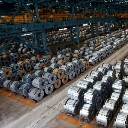 Rolls of steel are stacked inside the China Steel Corporation factory, in Kaohsiung, southern Taiwan. Photo: Reuters