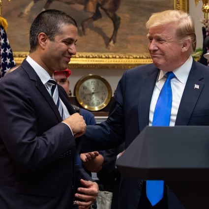 Federal Communications Commission Chairman Ajit Pai (left) and US President Donald Trump during a 5G network announcement at the White House on Friday. Photo: AFP