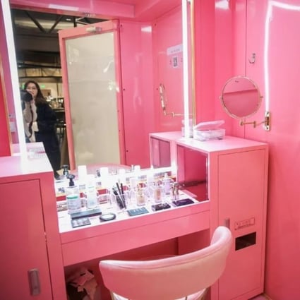 Inside a 17 Beauty Box make-up pod in a shopping centre in China.