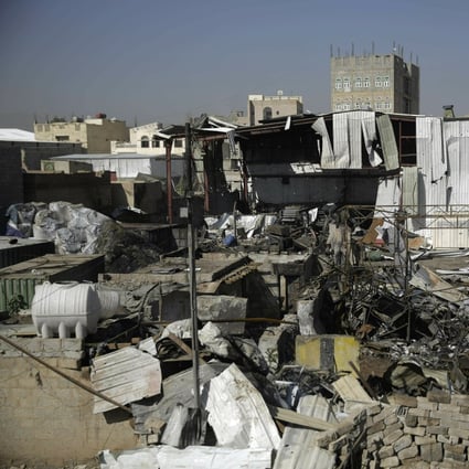 The site of an airstrike by Saudi-led coalition in Sanaa, Yemen. President Donald Trump on Tuesday vetoed a bill passed by Congress to end US military assistance in Saudi Arabia's war in Yemen. Photo: AP