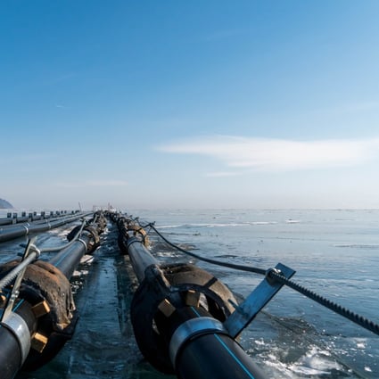 Water manifolds built on the ice of Lake Baikal where a China-funded project was shelved after a backlash over environmental concerns. Photo: AFP