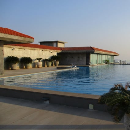 The infinity pool, overlooking the sea, at the Pema Wellness centre in Andhra Pradesh, India.