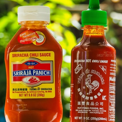 Thailand’s Sriraja Panich hot sauce on the left, and Huy Fong Food’s from the US. Photo: Shutterstock