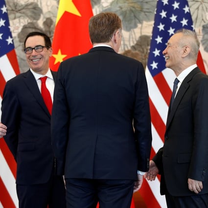 Chinese Vice-Premier Liu He, US Treasury Secretary Steven Mnuchin, US Trade Representative Robert Lighthizer, and US Ambassador to China Terry Branstad talk after concluding their meeting at the Diaoyutai State Guesthouse in Beijing, China, May 1, 2019. Photo: Reuters