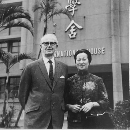 An 83-year-old Harry Edmonds, the founder of International House, in front of I-House Taipei on his 1966 world tour. Photo: courtesy of Alice Lewthwaite.