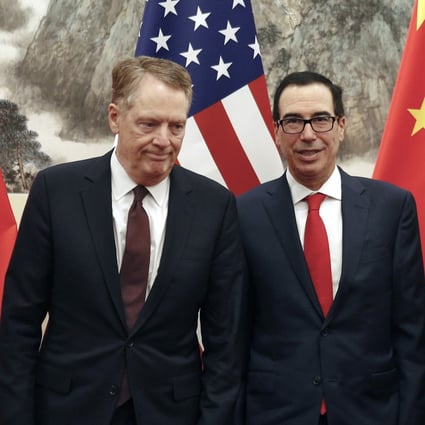 Chinese Vice-Premier Liu He (right) gestures as US Treasury Secretary Steven Mnuchin (centre) chats with Trade Representative Robert Lighthizer before their meeting at the Diaoyutai State Guesthouse in Beijing on May 1. President Donald Trump has turned up the pressure on China, threatening to hike tariffs on US$200 billion worth of Chinese goods. Photo: AP