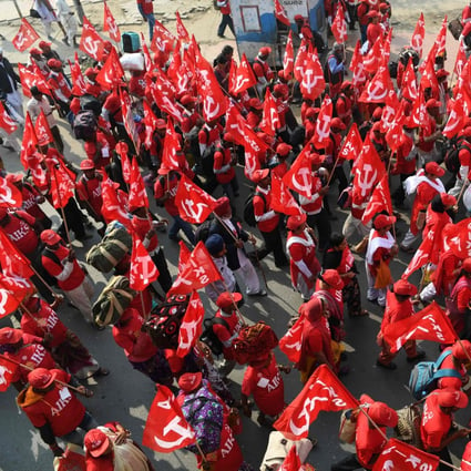 Indian farmers take part in a march organised by the Communist Party of India (Marxist) and other leftist groups in Delhi last year. Photo: AFP