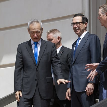 Chinese Vice-Premier Liu He visits Washington for talks with the US’ Steven Mnuchin (centre) and Robert Lighthizer last week despite fresh US tariff increases. Photo: EPA-EFE
