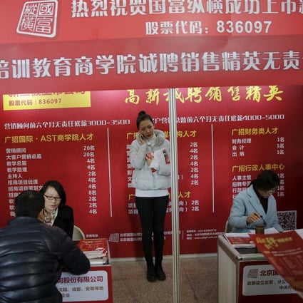 Beijing’s official jobless indicators paint a relatively steady employment situation, with the urban unemployment rate dropping to 5 per cent at the end of April from 5.2 per cent at the end of March, according to the National Bureau of Statistics. Photo: Reuters
