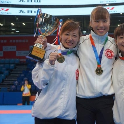 The Hong Kong woman’s senior Team Kata (L to R): Jenny To, Karman Ma and Wu Lok-man. Wu, 27, says Hong Kong athletes would benefit from a better understanding of sports psychology. Photo: Handout