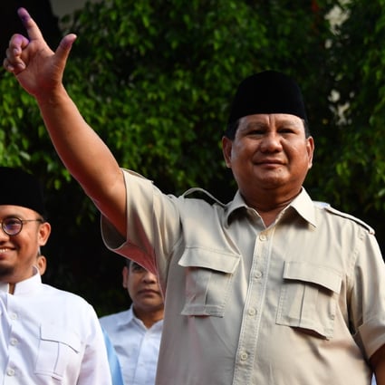 Prabowo Subianto gestures after a press conference during the general election in Jakarta in April. Photo: AFP