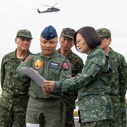 President Tsai Ing-wen and senior Taiwanese military staff during an exercise in southern county Changhua, not far from one of the island’s main airbases at Taichung. Photo: Facebook