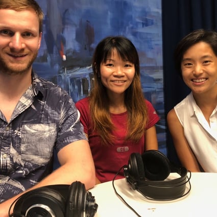 Mark Agnew, Leung Ying-suet and Mary Hui in the studio for the Adventure Trail podcast.
