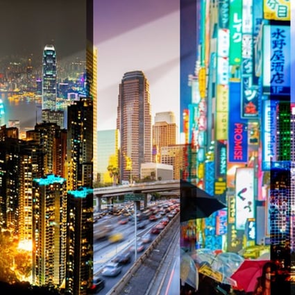 (From left) The cities of Hong Kong, Los Angeles, Tokyo, Beijing and Singapore are all included in the 2019 Knight Frank City Wealth Index – built around three categories – wealth, investment and lifestyle, but which city came top? Graphic: Chow Kwok-wang