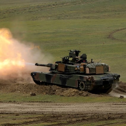 A US M1A2 Abrams tank fires during a US-led joint military exercise near Vaziani, Georgia, in 2016. Photo: Reuters