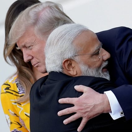 US President Donald Trump hugs visiting Indian Prime Minister Narendra Modi at the White House in 2017. A report on America’s Indo-Pacific strategy notes that the US and India maintain a “broad-based strategic partnership” and asserts that this has “strengthened significantly during the past two decades, based on a convergence of strategic interests”. Photo: Reuters