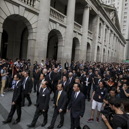 Lawyers in a silent march against the extradition bill, starting from the Court of Final Appeal. Photo: Sam Tsang