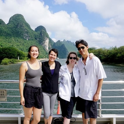 Taking on the challenge of travelling with adult children: the Chang family (from left) Sara, Rachel, Elizabeth and Darryl during a cruise down the Li River from Guilin to Yangshuo. Photo: Washington Post/Chang family