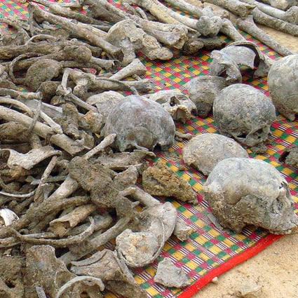 Skeletal remains from a mass grave containing the bodies of hundreds of Khmer Rouge victims in Cambodia. Photo: AFP