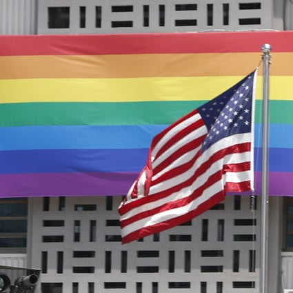 A rainbow flag displayed at the US embassy in Seoul, South Korea, in May. Photo: EPA-EFE