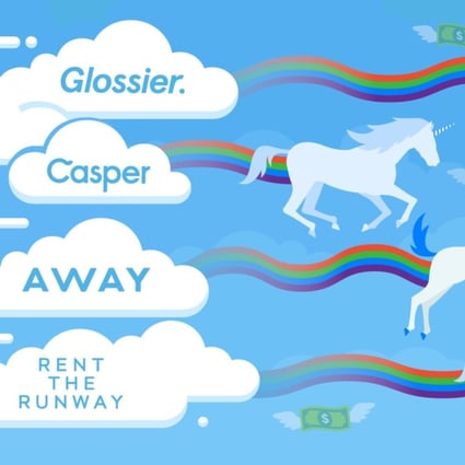 Four start-ups, Glossier, Casper, Away and Rent the Runway, have become ‘unicorns’ – companies with a valuation of at least US$1 billion – this year. Illustration: Business Insider