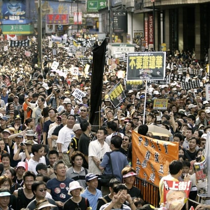People marching against Article 23 legislation in Causeway Bay on July 1, 2003. Photo: Dickson Lee