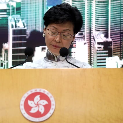 Carrie Lam announces the suspension of the extradition bill. Photo: K.Y. Cheng