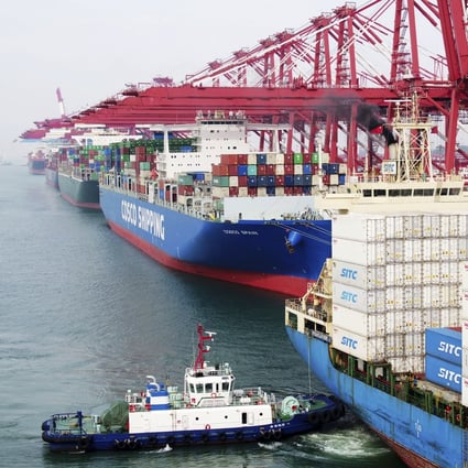 Container ships loading up with cargo in Qingdao in eastern China’s Shandong province. Photo: AP