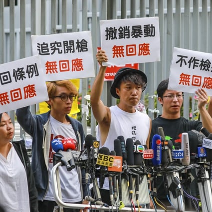 Members of the Civil Human Rights Front outside government headquarters in Tamar on Tuesday. Many officials are worried about more protests. Photo: May Tse