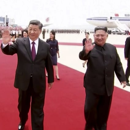 Kim Jong-un welcomed Xi Jinping to Pyongyang at the start of his two-day state visit. Photo: CCTV via AP