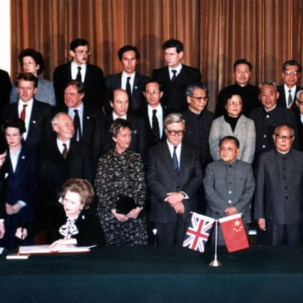 The Sino-British Joint Declaration was signed on December 19, 1984, by then-premier Zhao Ziyang (right) and Margaret Thatcher (left), the former prime minister of Britain. Photo: Xinhua