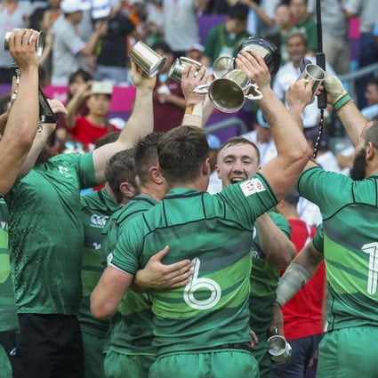 Ireland celebrate winning the World Series qualifier in Hong Kong in April, 2019. Photo: K.Y. Cheng