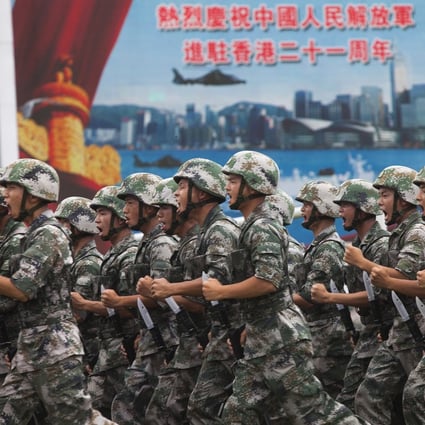 PLA soldiers on parade at a Hong Kong barracks open day on July 1. Photo: EPA-EFE