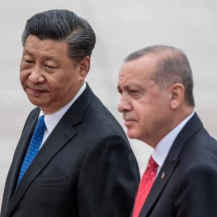 Turkish President Recep Tayyip Erdogan (right) and Chinese President Xi Jinping meet in Beijing earlier this month. Photo: Reuters