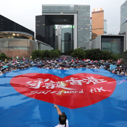 Pro-government supporters at the Safeguard Hong Kong rally at Tamar Park, Admiralty on Saturday. Photo: Felix Wong