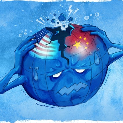 Evidence that the world’s two superpowers are drifting apart has experts arguing whether there will be a comprehensive decoupling between their deeply intertwined economies. Illustration: Henry Wong
