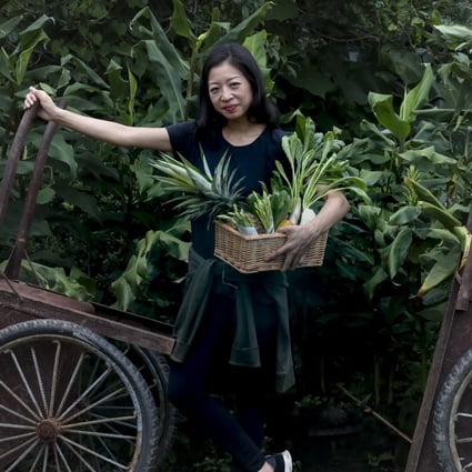 Peggy Chan at Zen Organic Farm in Ta Kwu Ling, near Hong Kong’s border with China, where she picks ingredients for use at her new fine-dining restaurant Nectar. Photo: Jonathan Wong