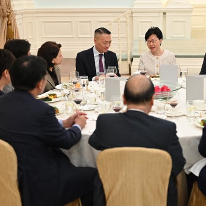 Chief Executive Carrie Lam attempts to drum up support among business leaders at a lunch at Government House. Photo: Handout